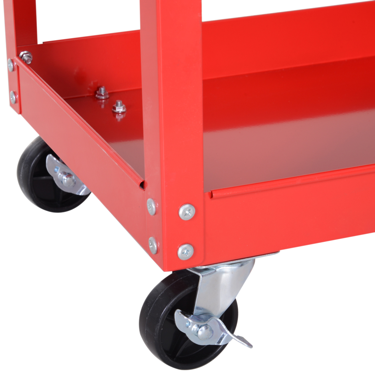 3-Tier Rolling Tool Trolley with Drawer & Lockable Wheels – Red