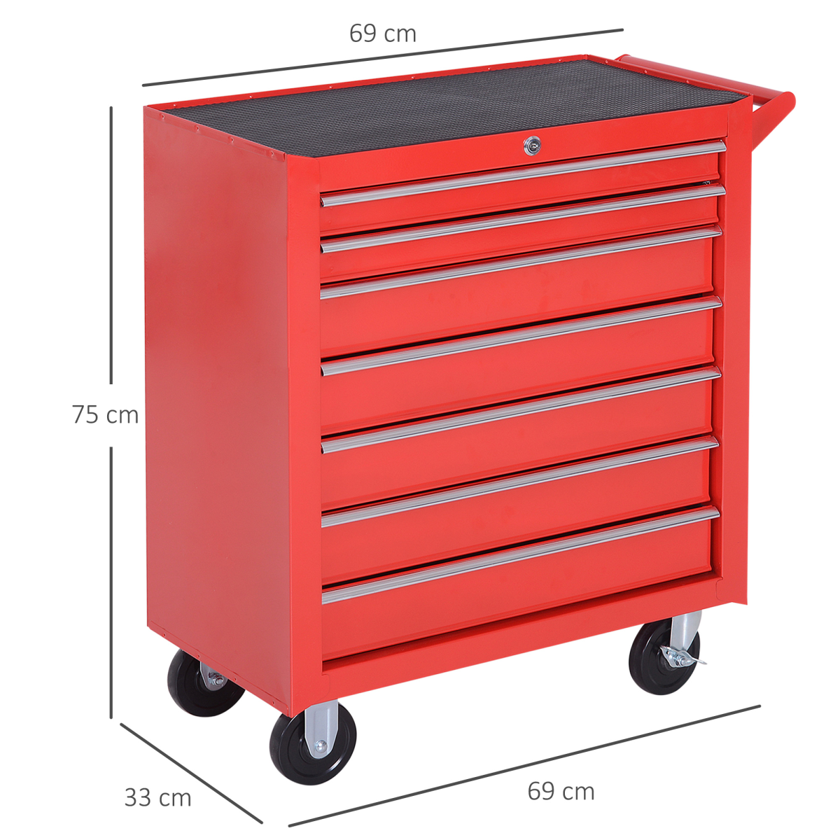 7-Drawer Rolling Tool Cabinet with Lock & Wheels – Red