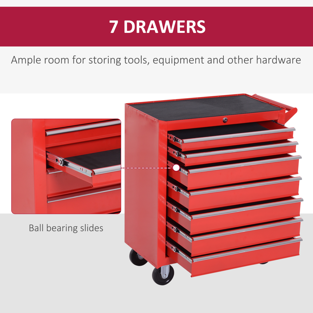 7-Drawer Rolling Tool Cabinet with Lock & Wheels – Red