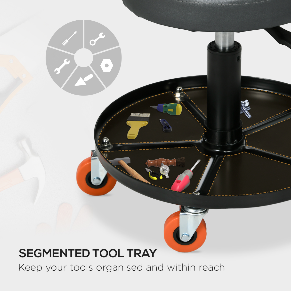 Adjustable Rolling Mechanic Stool with Tool Tray & Wheels