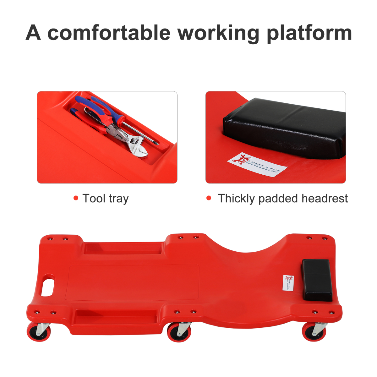 Mechanic's Rolling Car Creeper with Padded Headrest & 6 Wheels