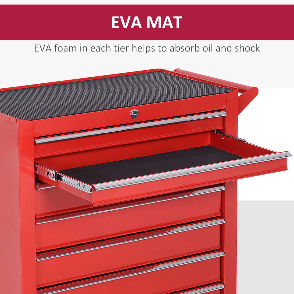 7-Drawer Rolling Tool Cabinet with Lock & Wheels – Red