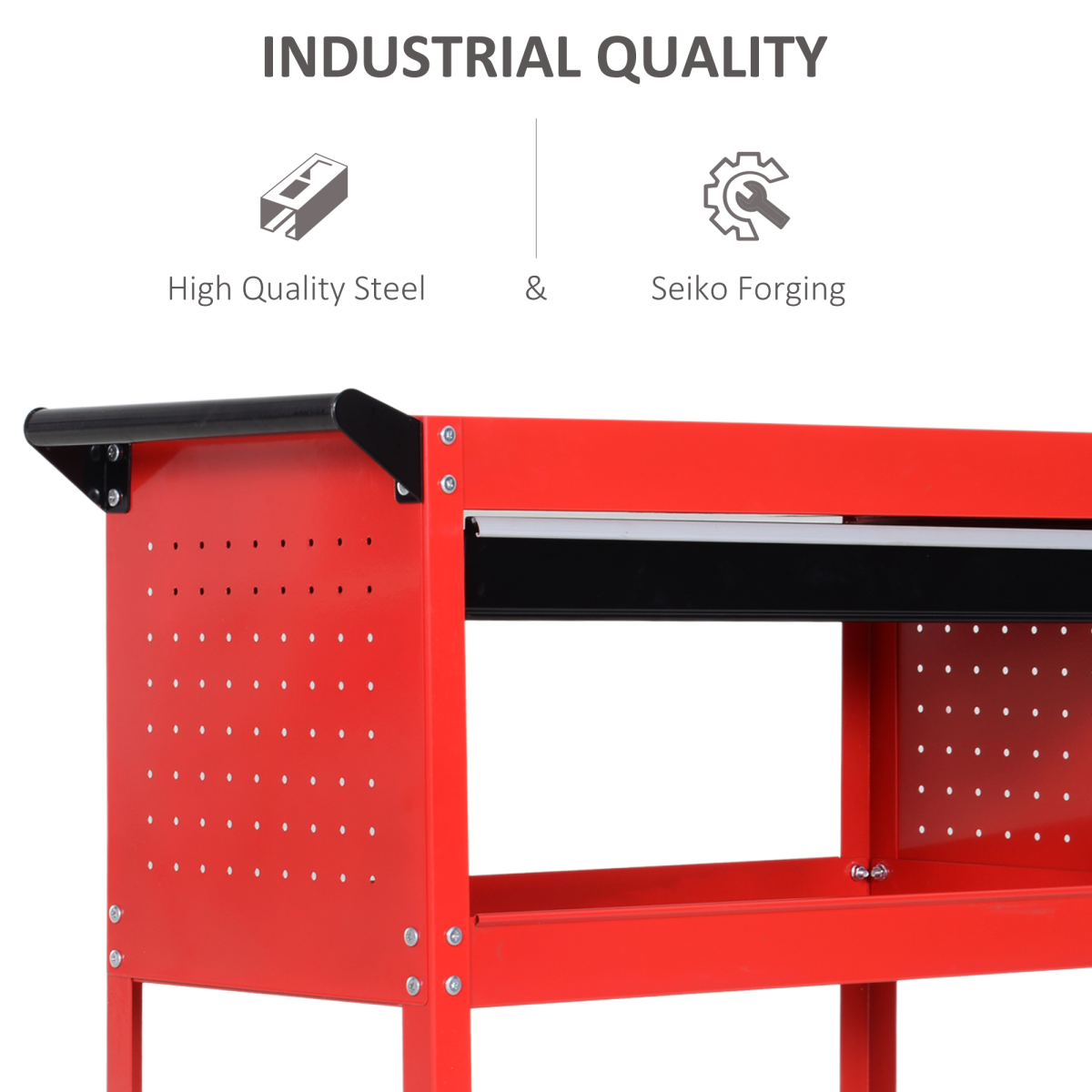 3-Tier Rolling Tool Trolley with Drawer & Lockable Wheels – Red