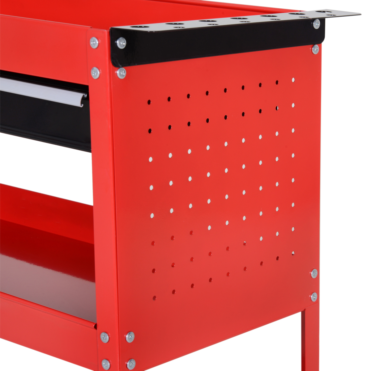 3-Tier Rolling Tool Trolley with Drawer & Lockable Wheels – Red