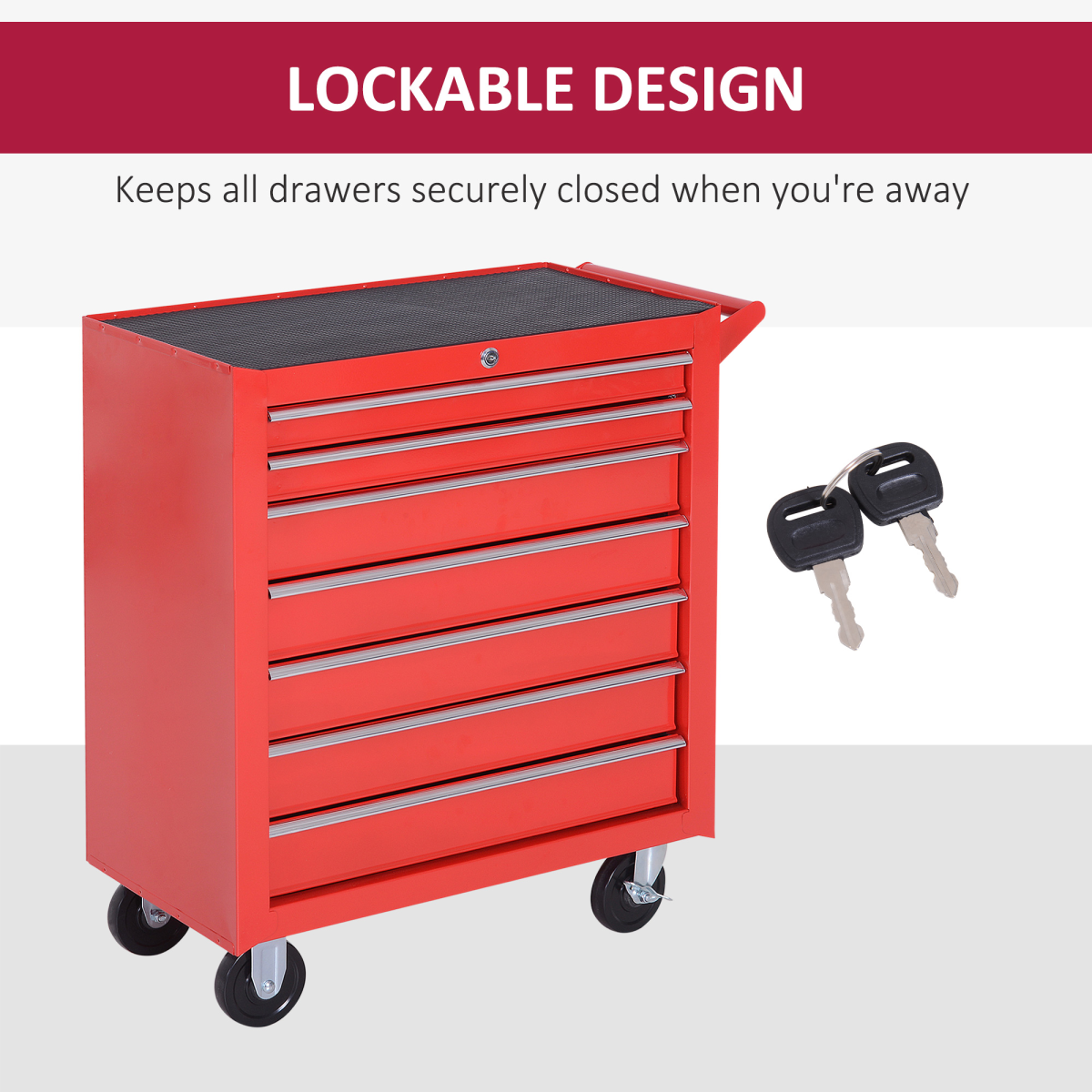7-Drawer Rolling Tool Cabinet with Lock & Wheels – Red