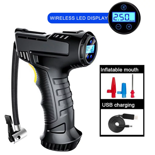 120w rechargeable cordless tyre inflator with digital display and multiple nozzle attachments